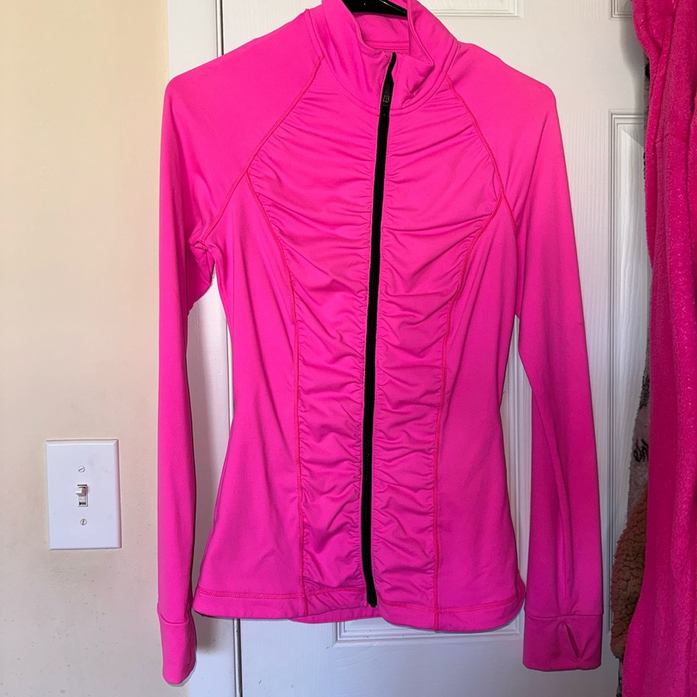 Victorias Secret VSX Sport Knockout Jacket Hot Pink Zip Ruched Thumb Holes